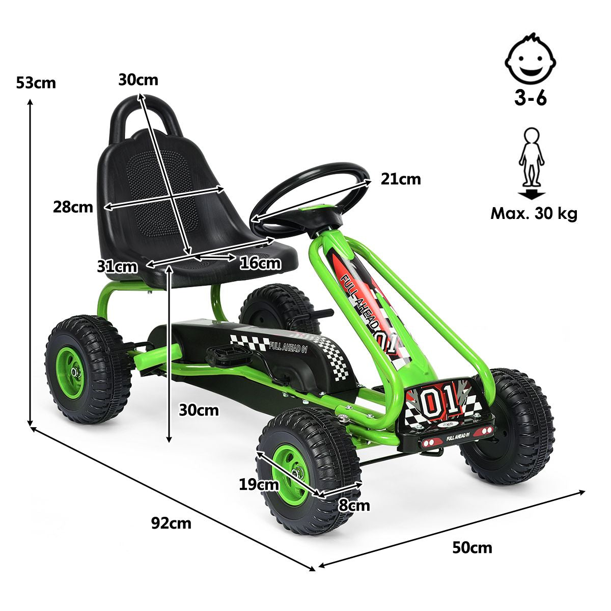 Gokart Mit Verstellbarem Sitz & Handbremse Tretauto Bis 30Kg Belastbar Pedal Go Cart