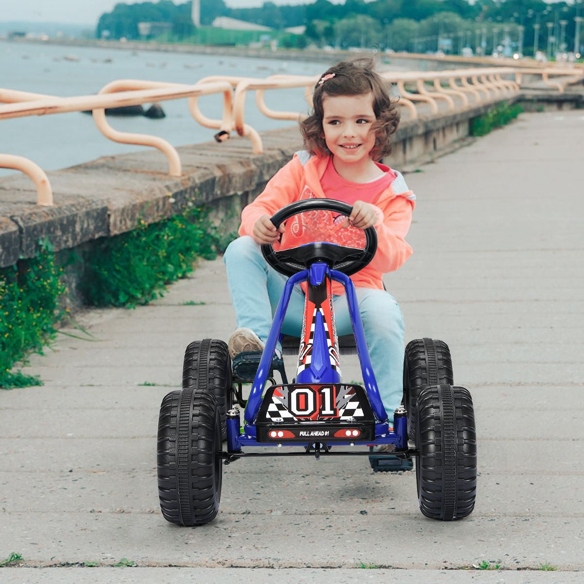 Gokart Mit Verstellbarem Sitz & Handbremse Tretauto Bis 30Kg Belastbar Pedal Go Cart