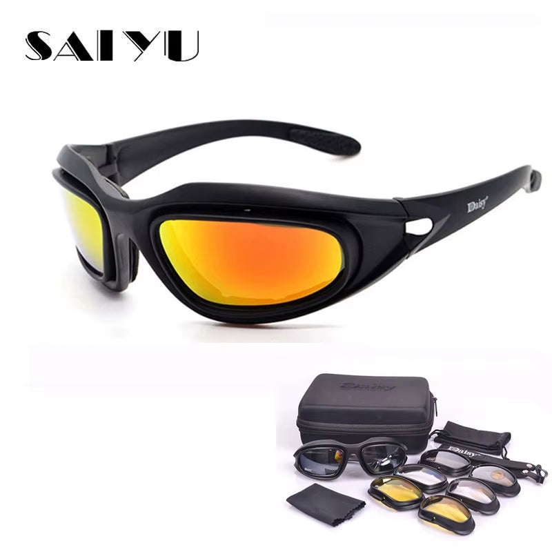 Daisy C5 Army Goggles Desert Storm 4 Lens Outdoor Sports Hunting Sunglasses anti UVA UVB X7 Polarized War Game Motorcycle Glasse