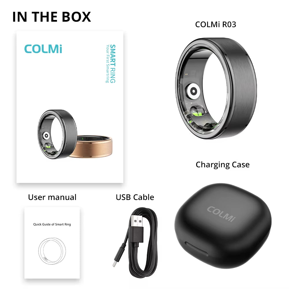 New  R03 Smart Ring Charging Case Men Women, Battery Life 39 Days, Health Monitor, IP68 & 5ATM Waterproof, Multi-Sport Mode